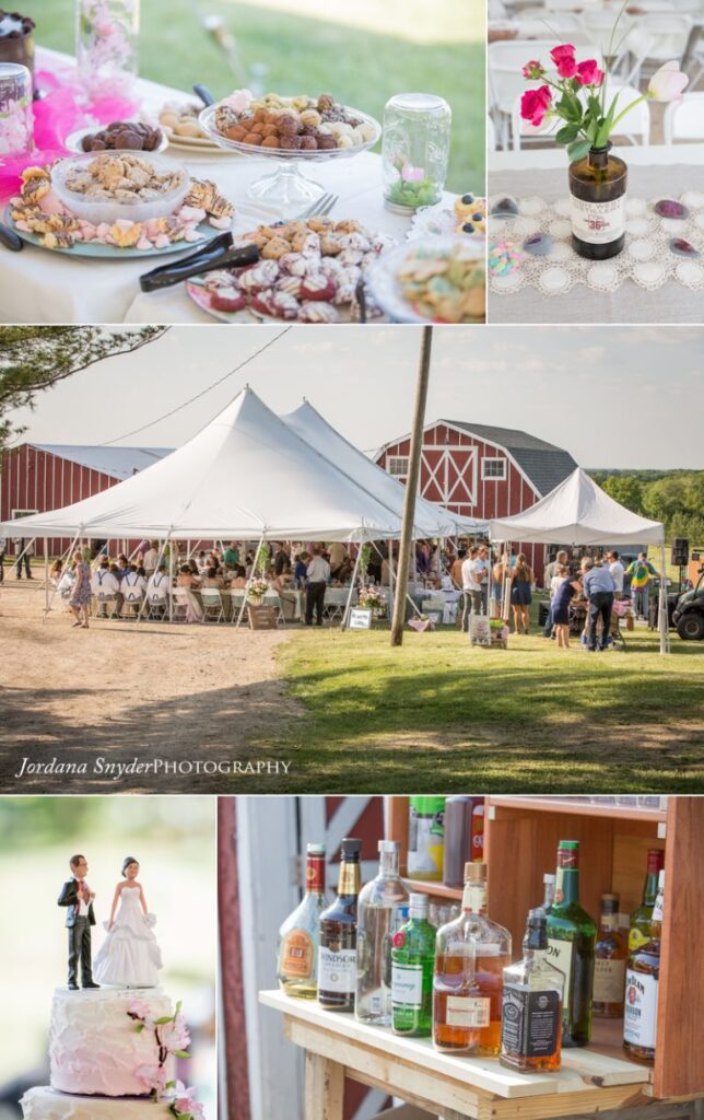 A collage of photos with people gathered around tents.