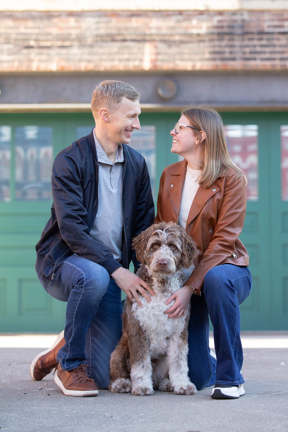 Shaggy dog and cute family.